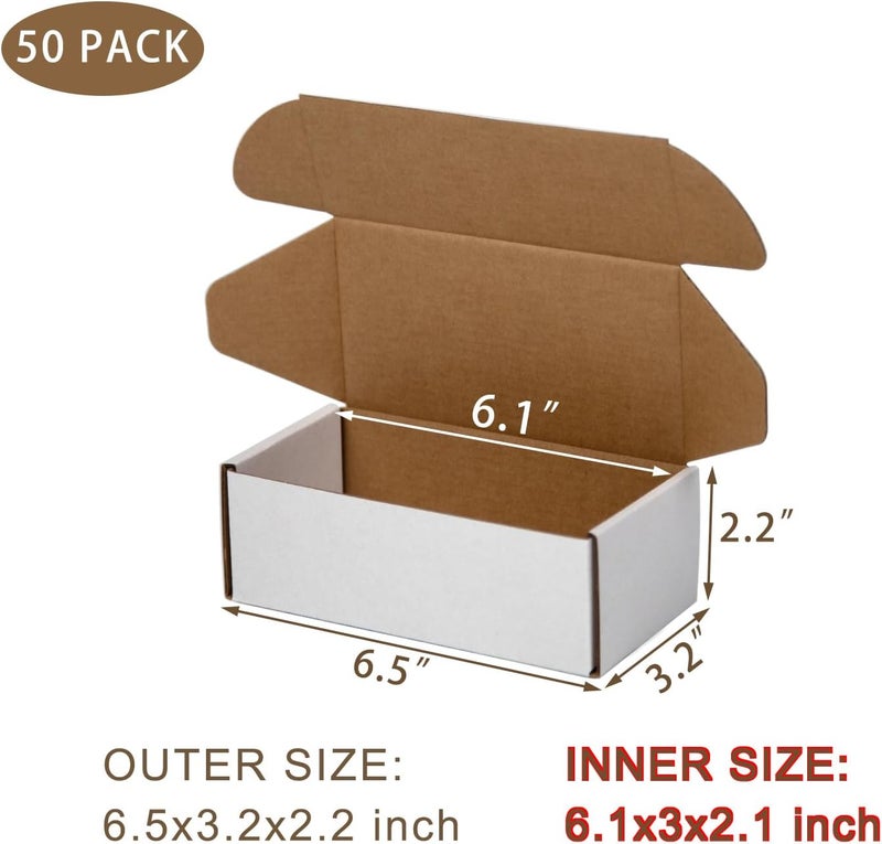 SUNLPH 50 Pack 6.5x3.2x2.2 Inches Small Shipping Boxes, White Corrugated Cardboard Boxes, Moving Mailing Packing Box - Image 2